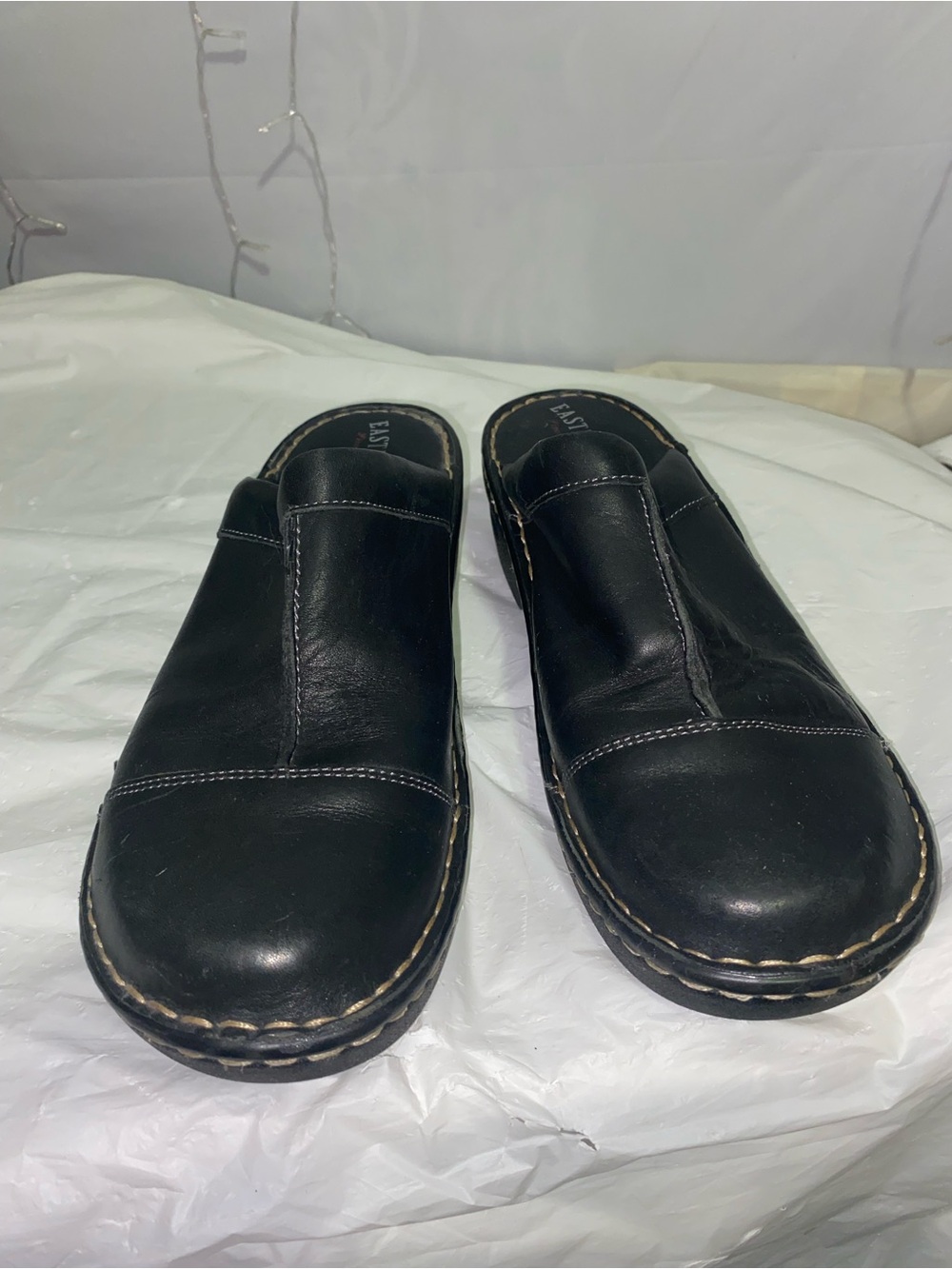 Men's Black Leather Slip-On Clogs